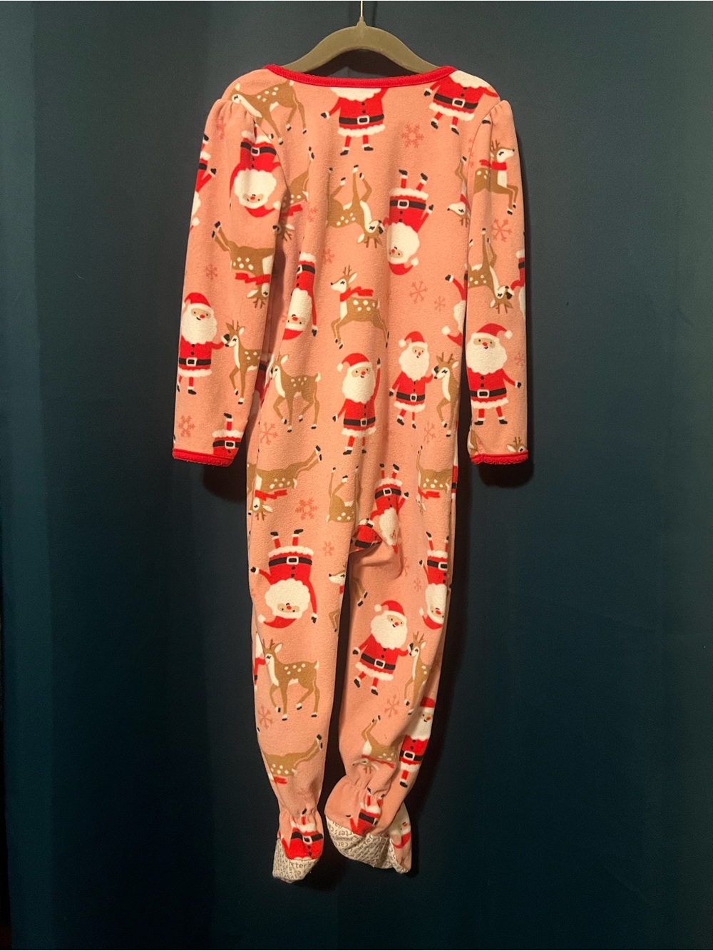 Carter's Pink Santa & Reindeer Fleece One-Piece Footie Pajamas